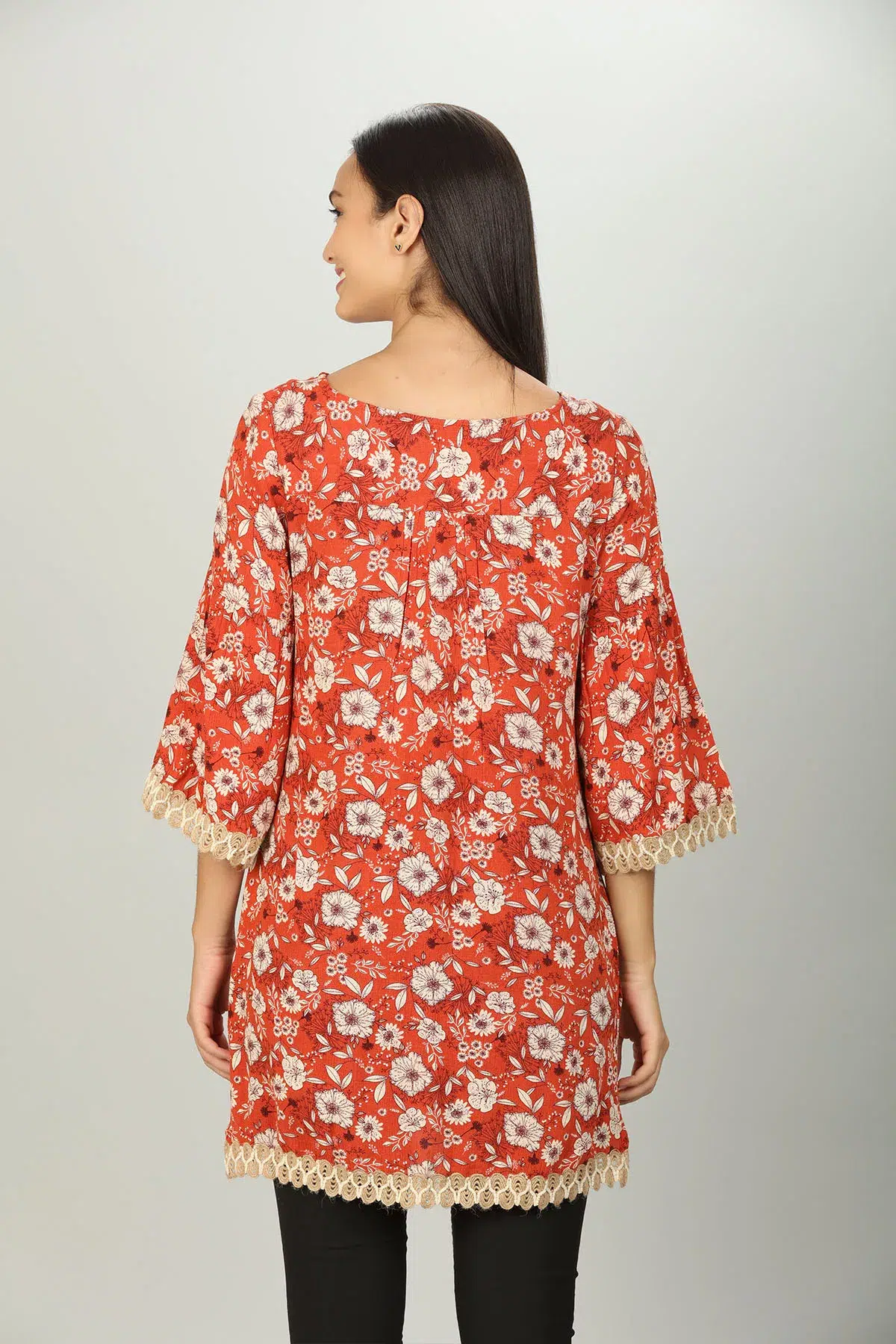 Rust Red Floral Printed Female Top
