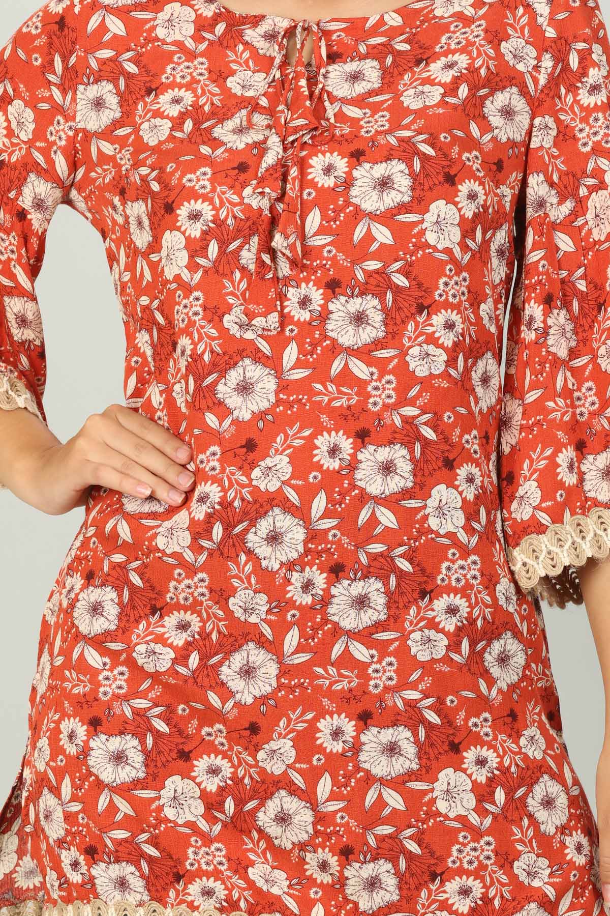Rust Red Floral Printed Female Top