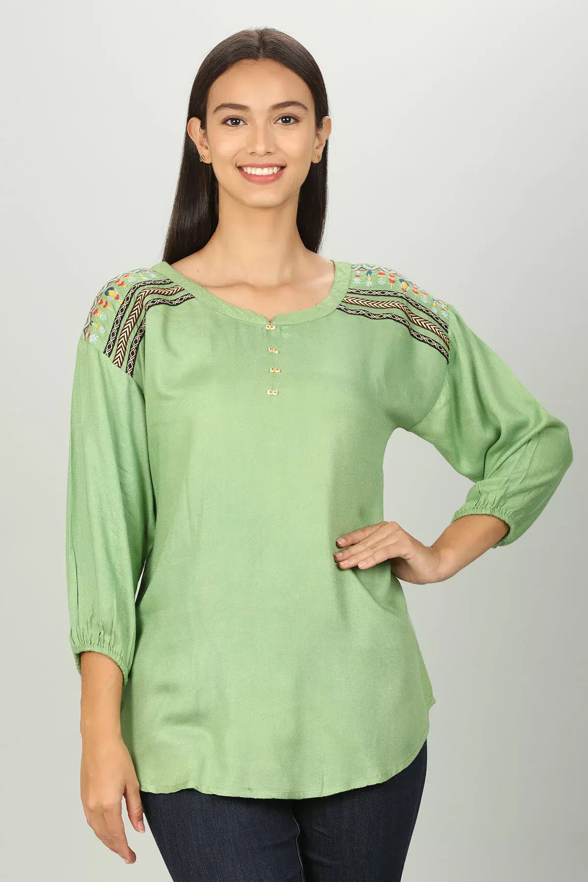 Green Embroidered Female Top
