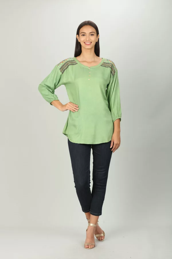 Green Embroidered Female Top