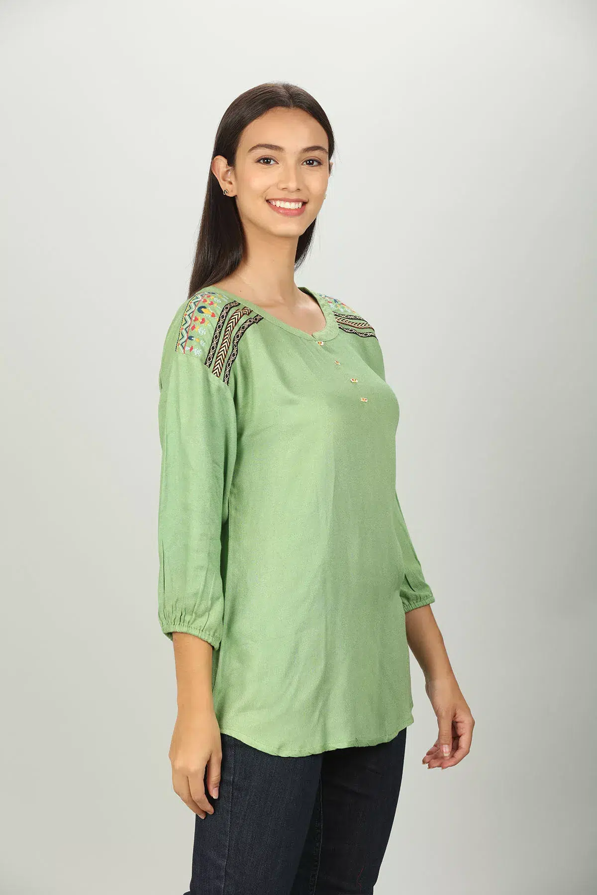 Green Embroidered Female Top