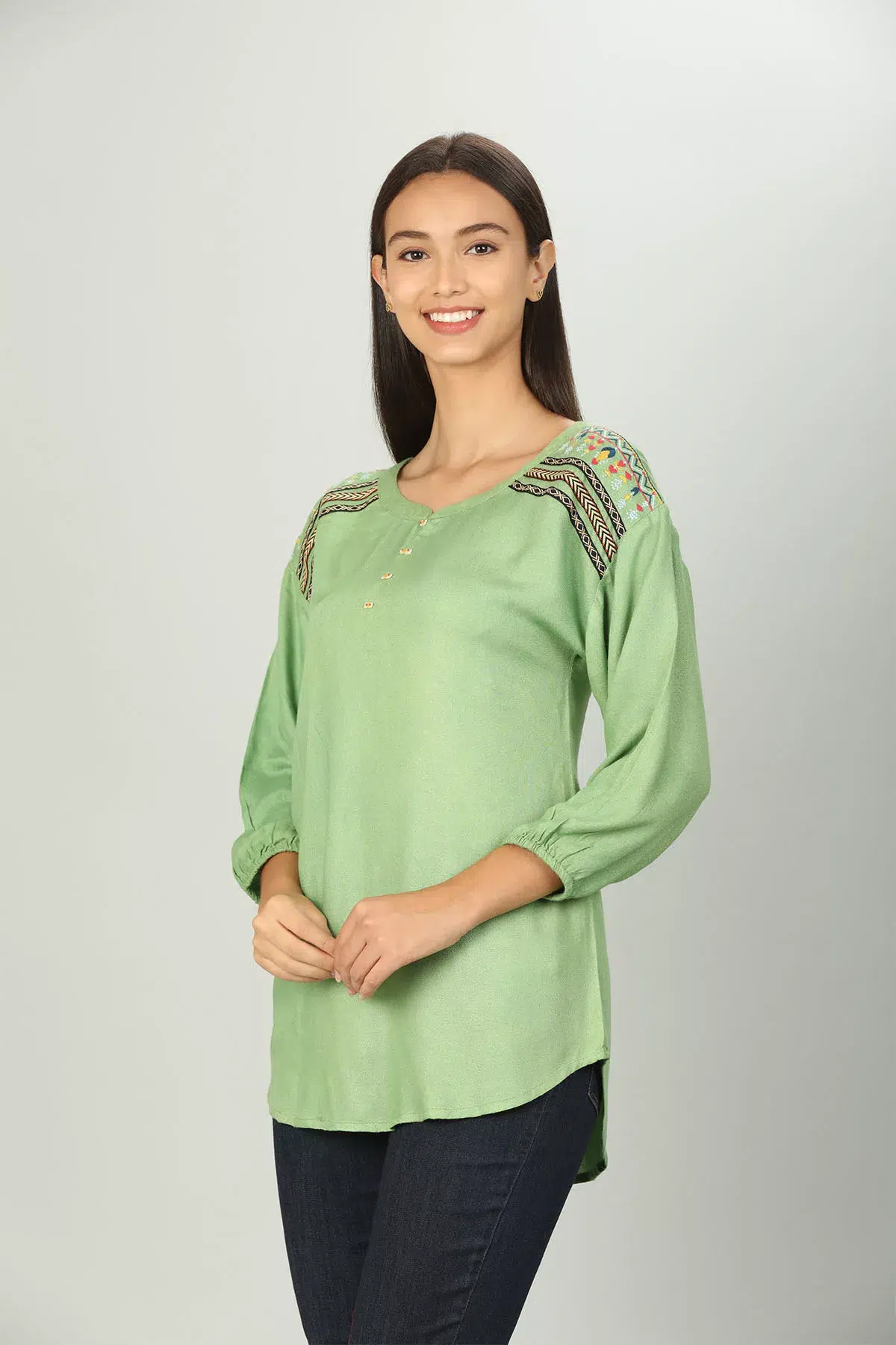 Green Embroidered Female Top