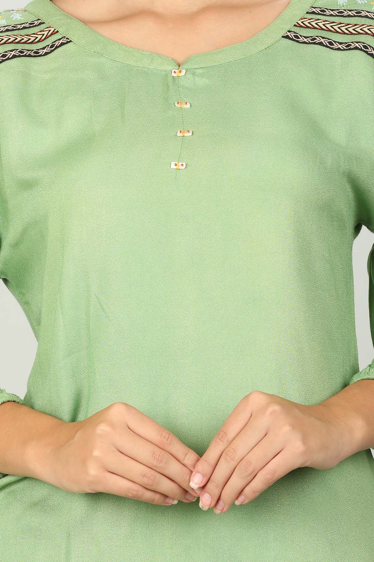 Green Embroidered Female Top