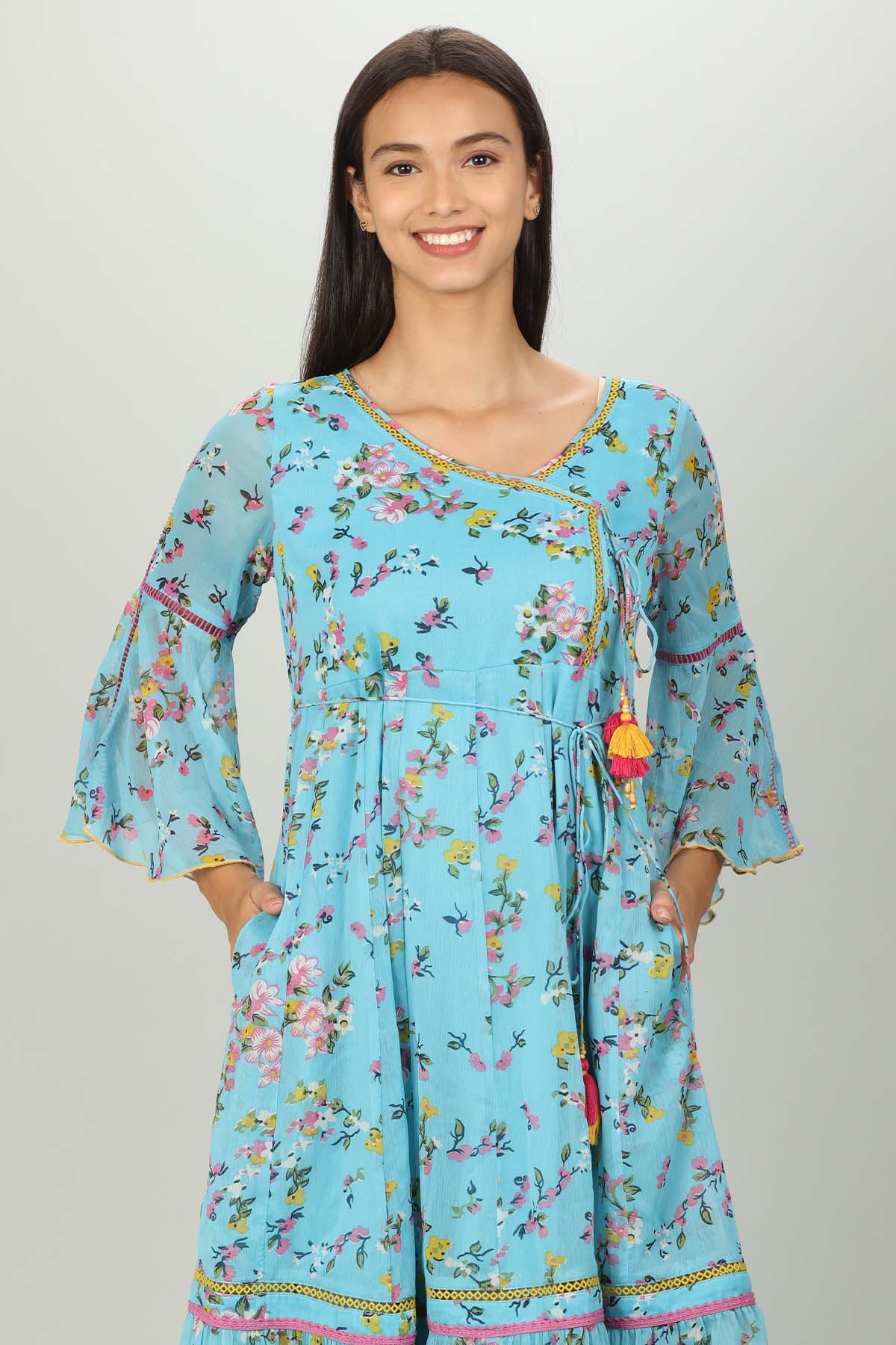 Printed Blue Floral Dress Women