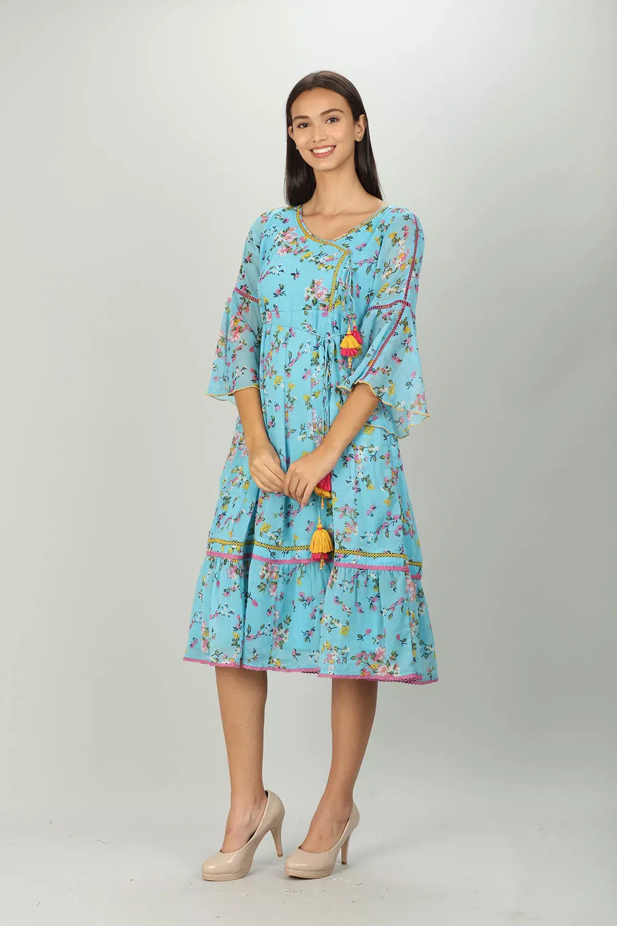 Printed Blue Floral Dress Women