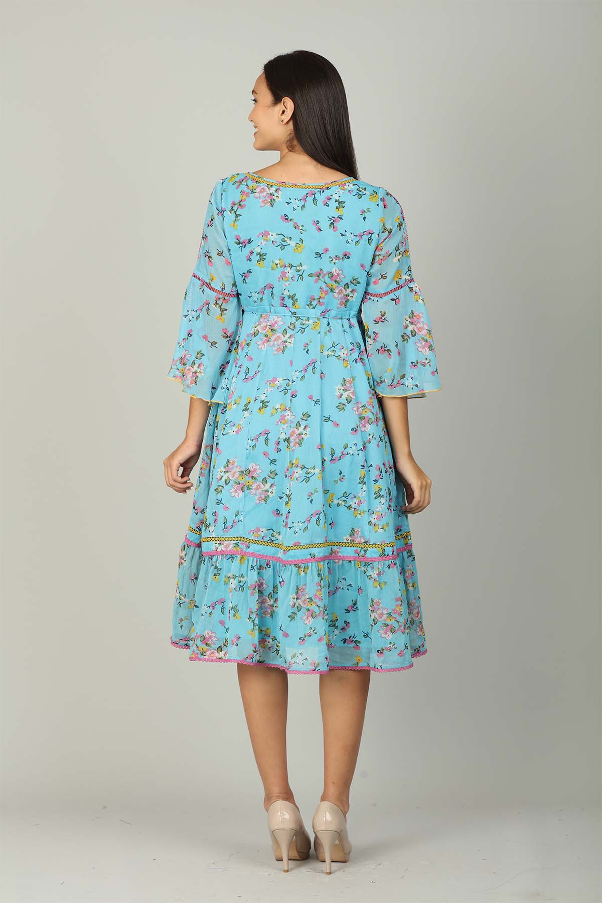 Printed Blue Floral Dress Women