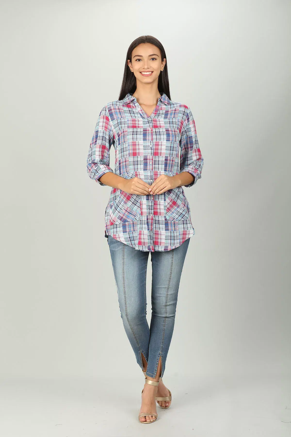 Checks Blue Shirt Women