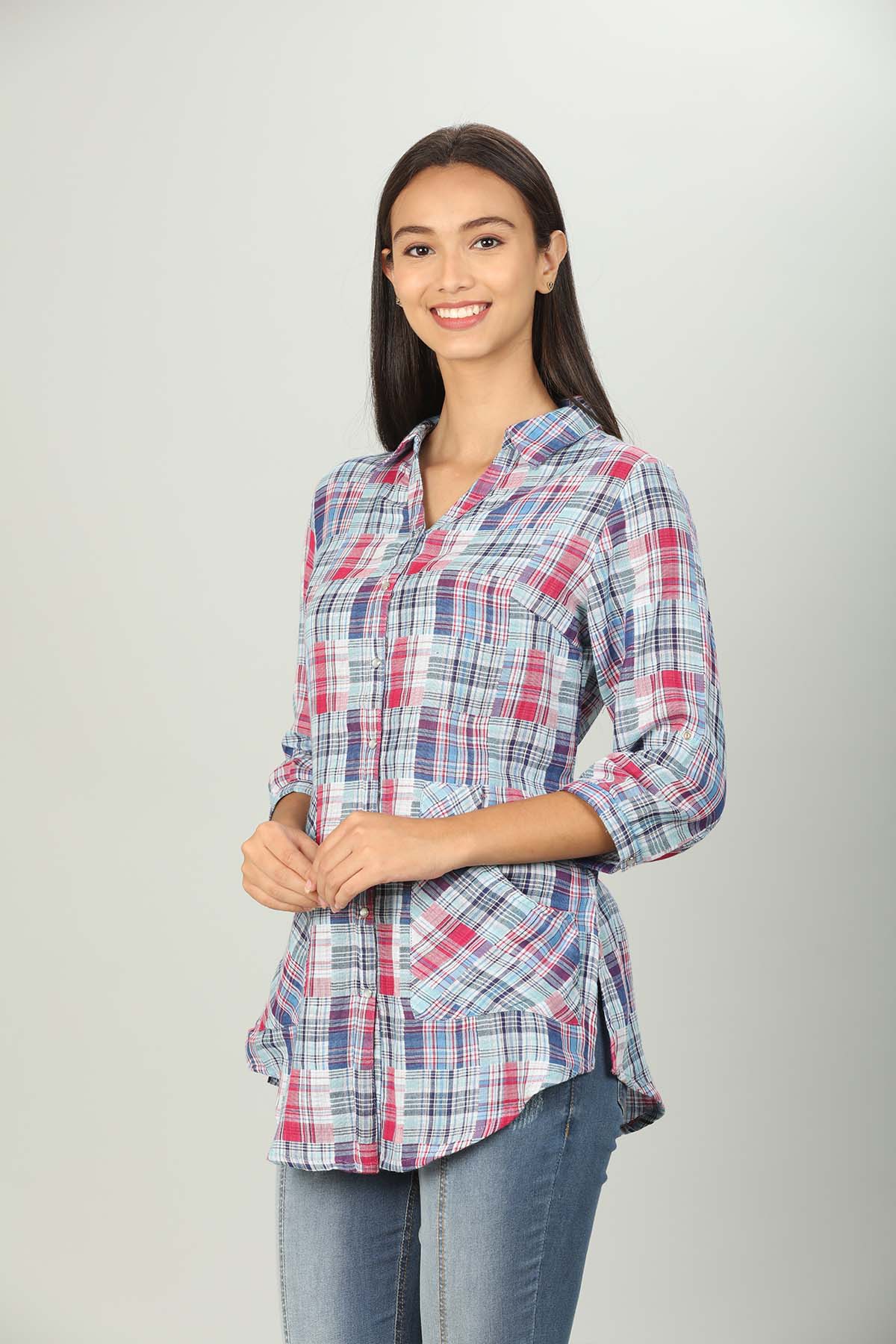 Checks Blue Shirt Women