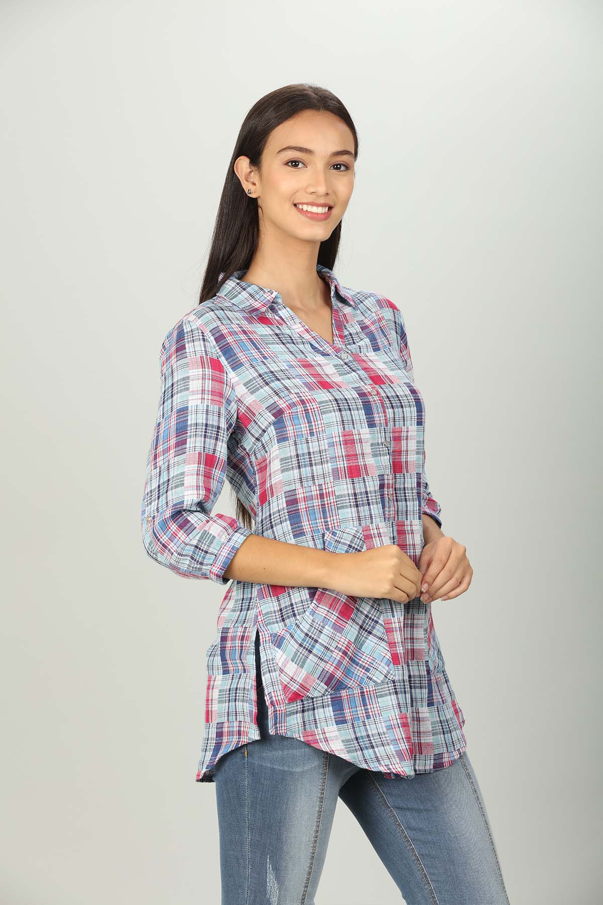 Checks Blue Shirt Women