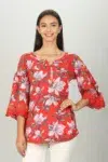 Red Floral Printed Ladies Tops Latest