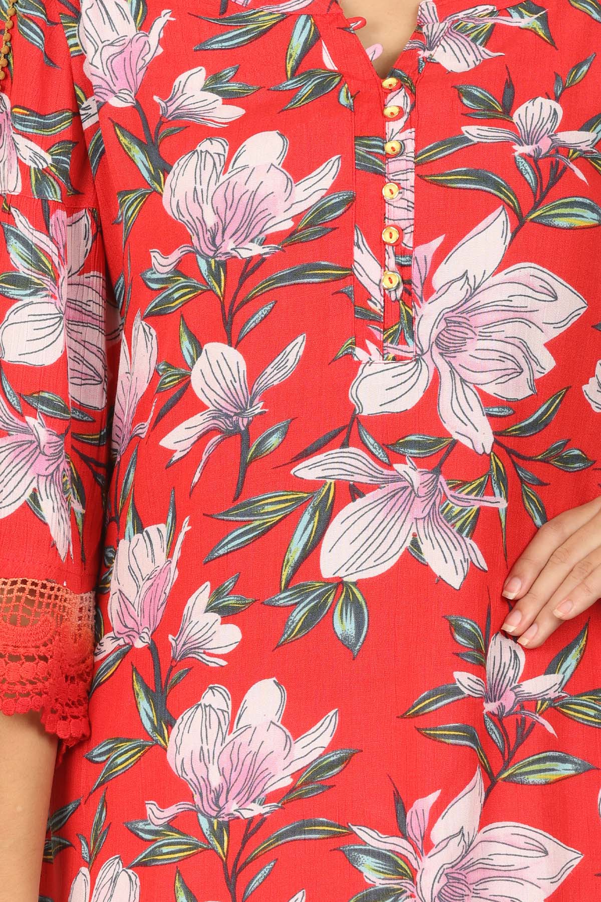 Red Floral Printed Ladies Tops Latest
