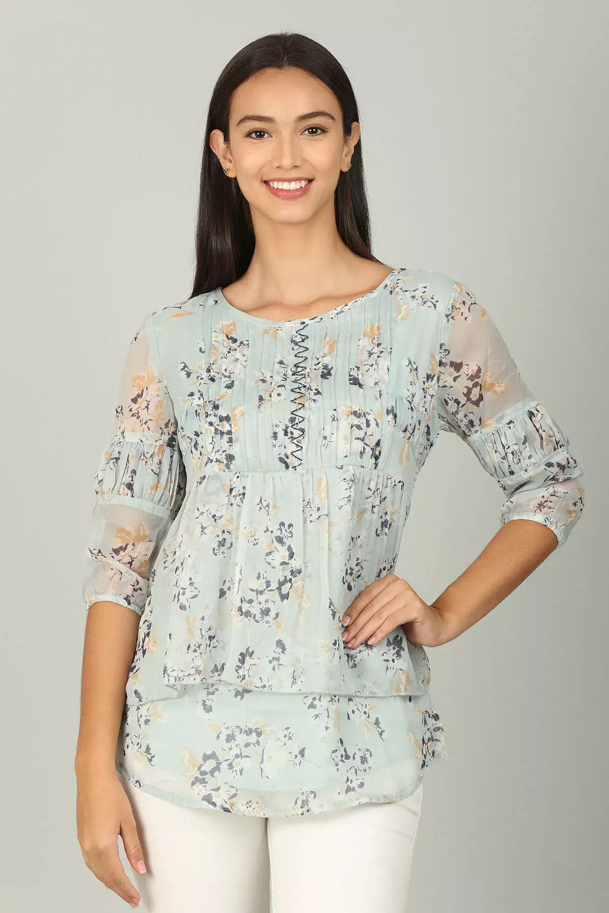 Grey Floral Printed Ladies Top India