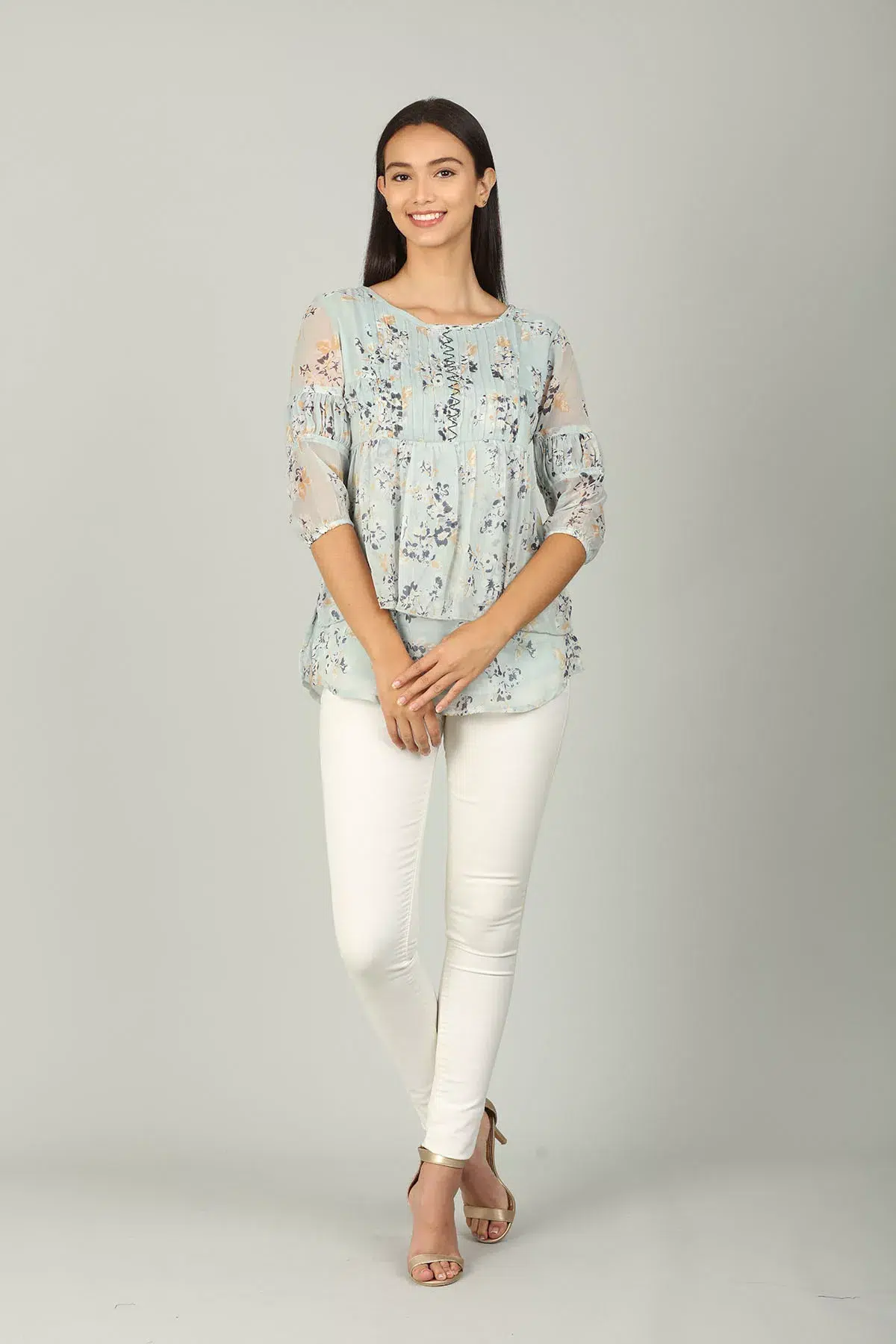 Grey Floral Printed Ladies Top India
