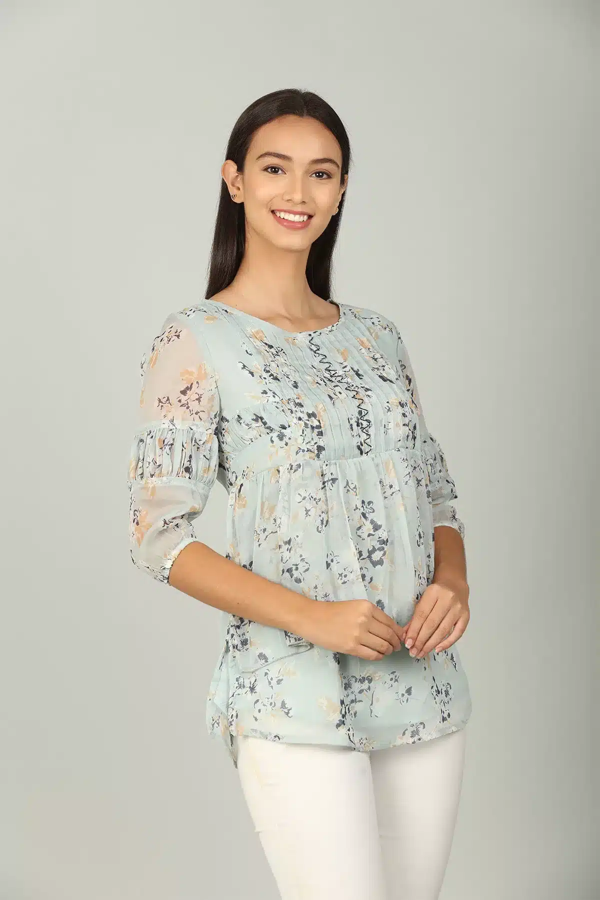 Grey Floral Printed Ladies Top India