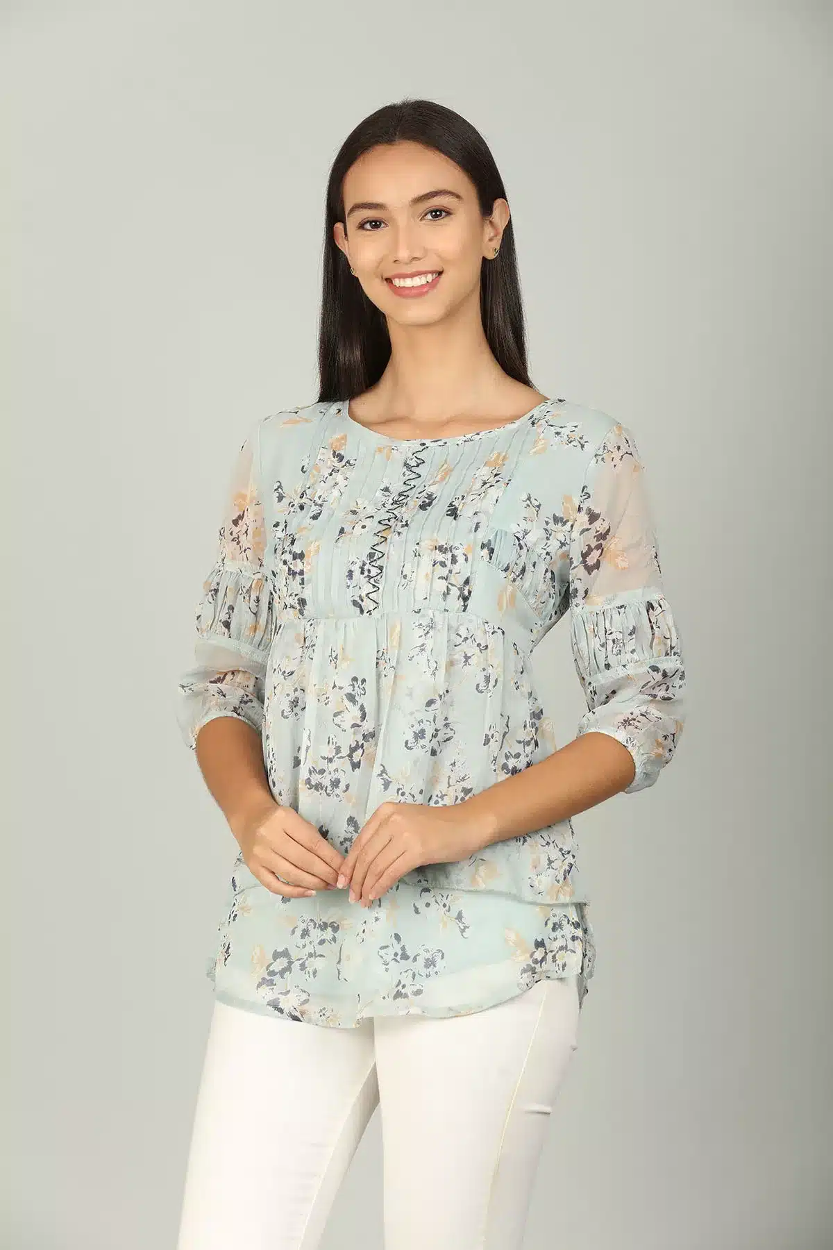 Grey Floral Printed Ladies Top India
