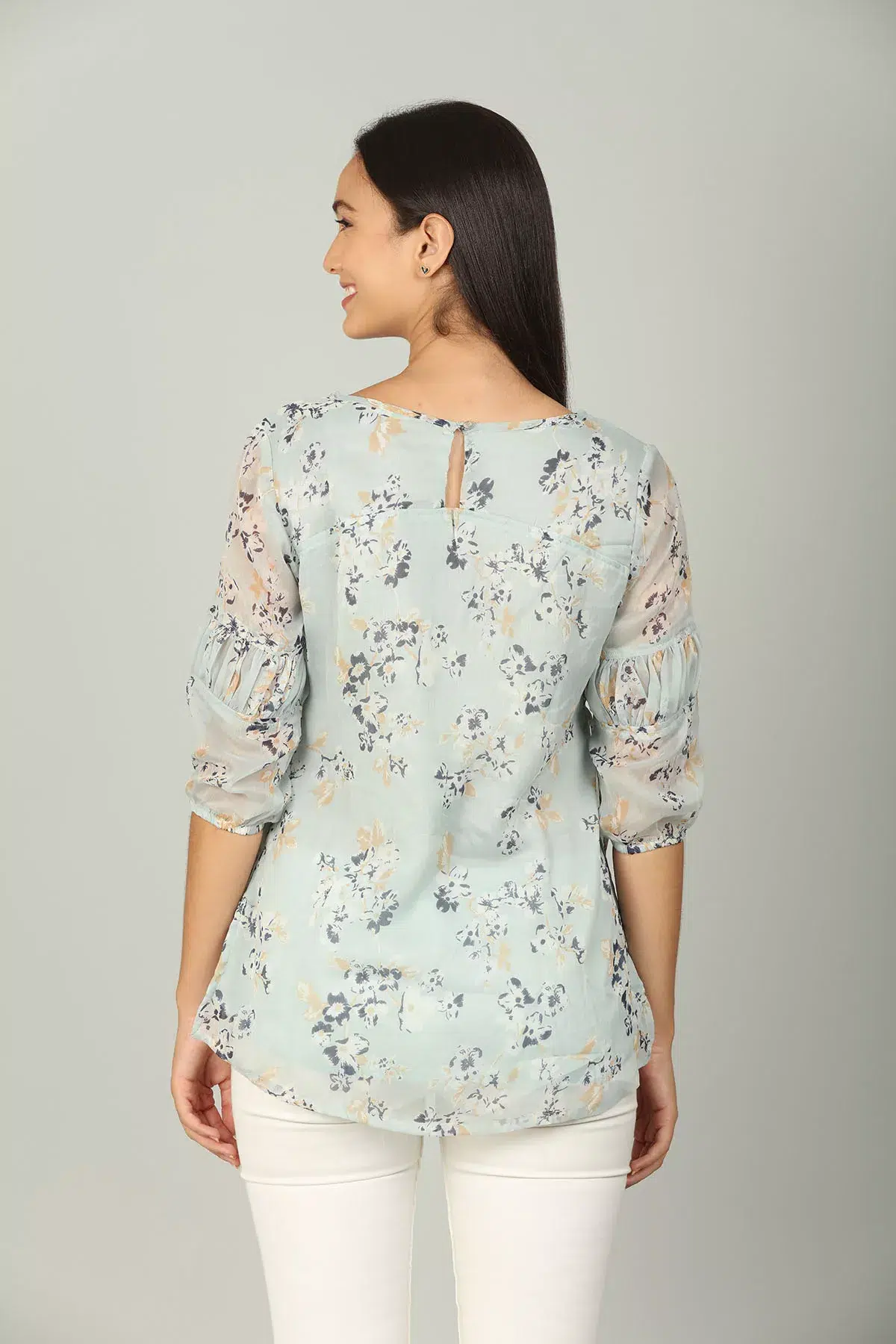 Grey Floral Printed Ladies Top India