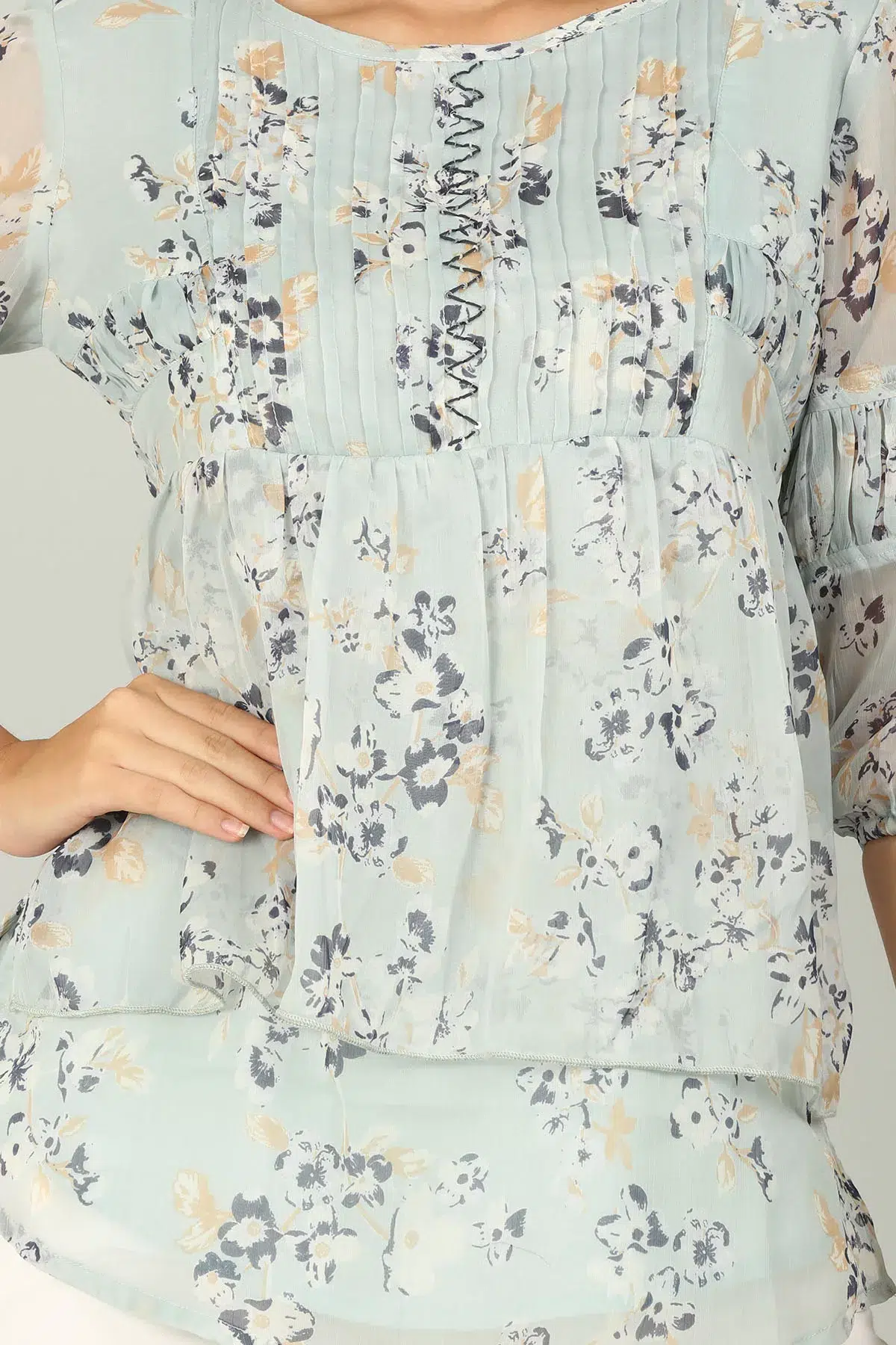 Grey Floral Printed Ladies Top India