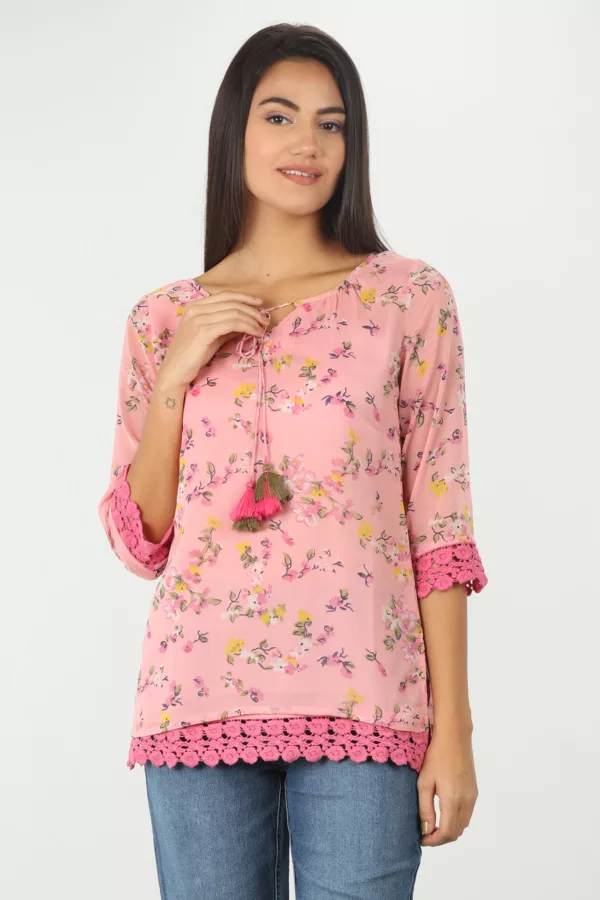 Pink Floral Printed Ladies Tops Online