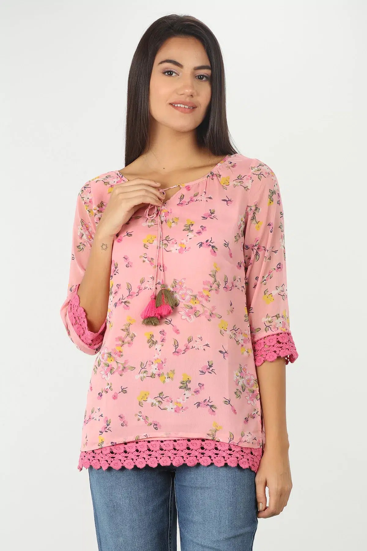 Pink Floral Printed Ladies Tops Online