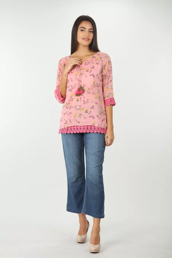 Pink Floral Printed Ladies Tops Online