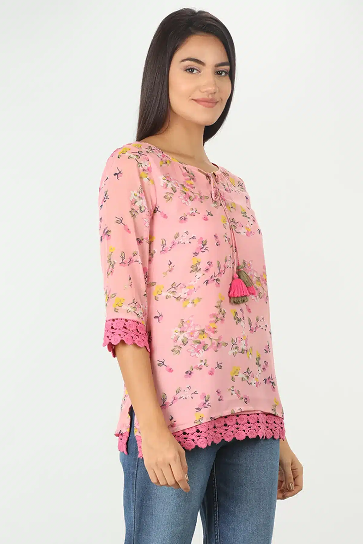 Pink Floral Printed Ladies Tops Online