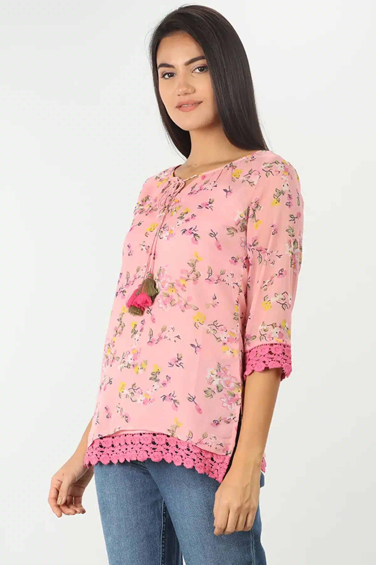 Pink Floral Printed Ladies Tops Online