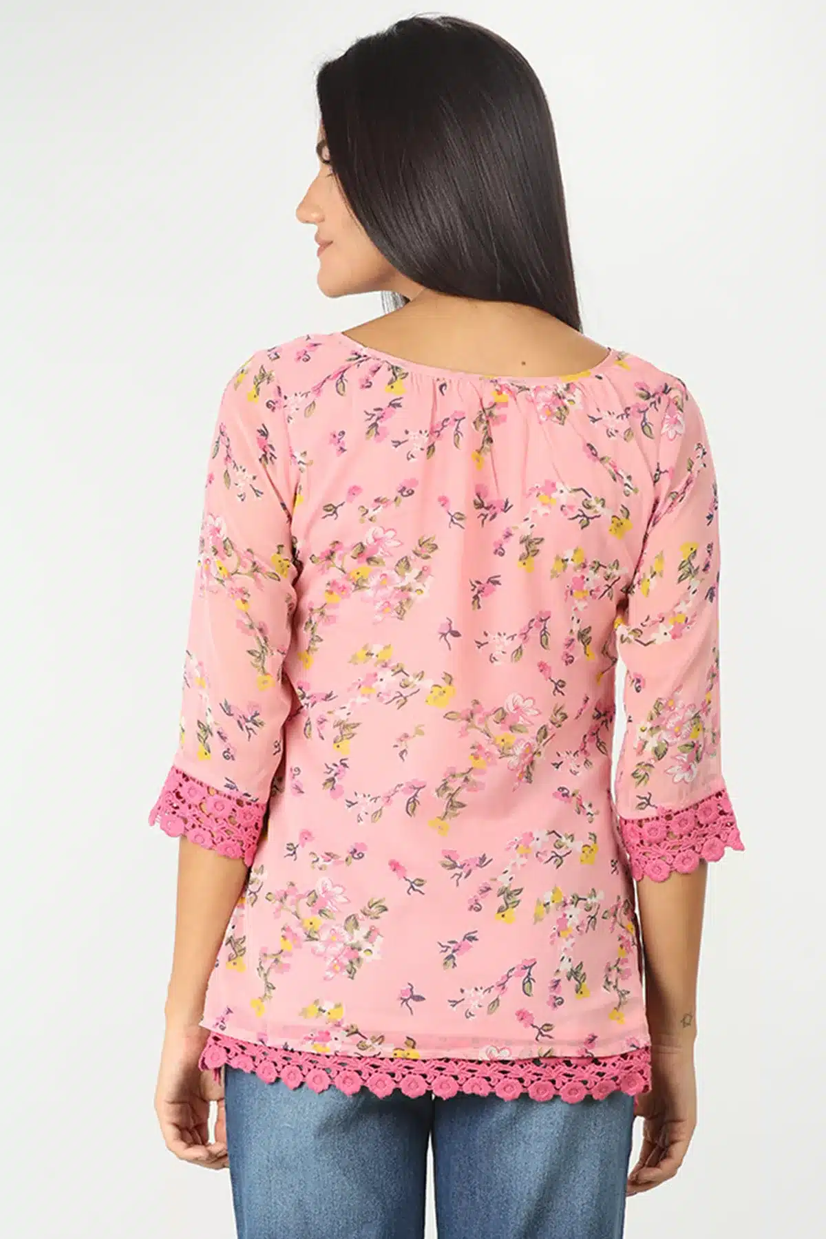 Pink Floral Printed Ladies Tops Online