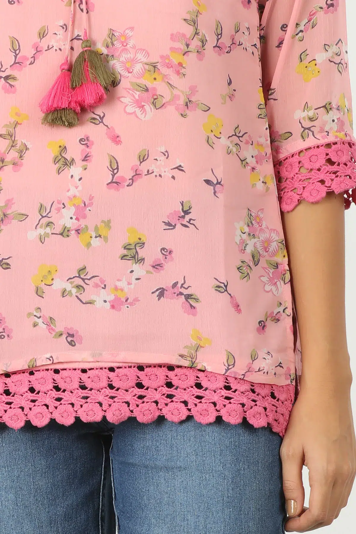 Pink Floral Printed Ladies Tops Online