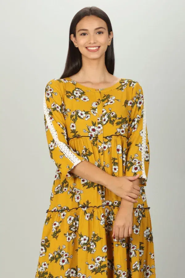 Yellow Printed Maxi Dress For Women