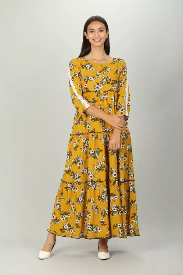 Yellow Printed Maxi Dress For Women