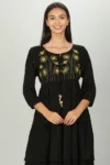 Embroidered Women's Black Dress With Sleeves