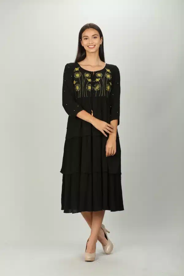 Embroidered Women's Black Dress With Sleeves