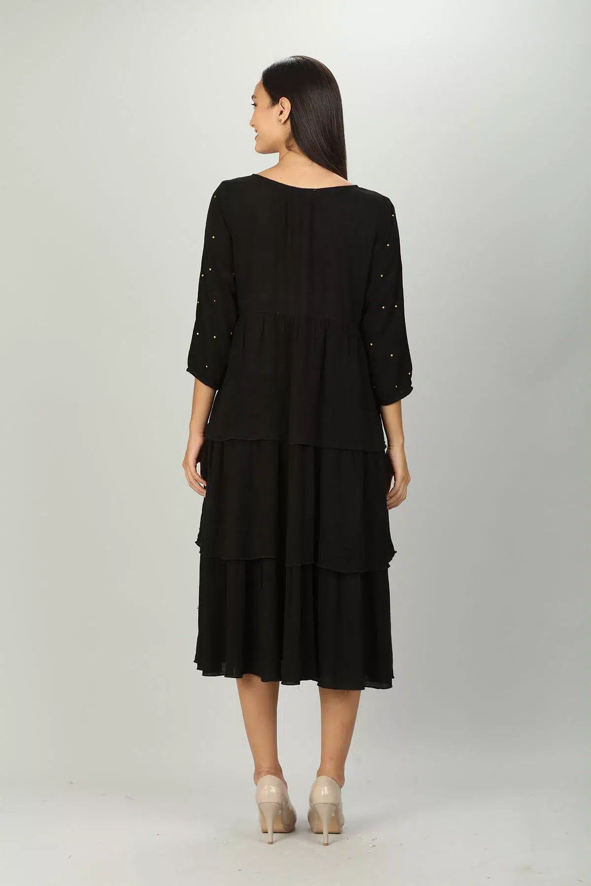 Embroidered Women's Black Dress With Sleeves