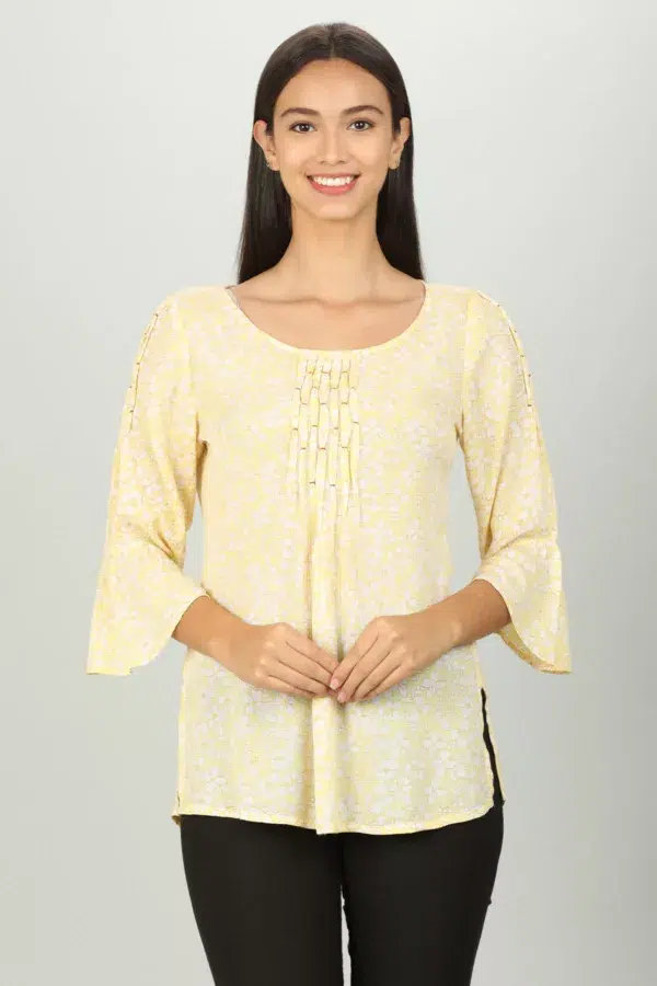Light Yellow Printed Ladies Top Fancy
