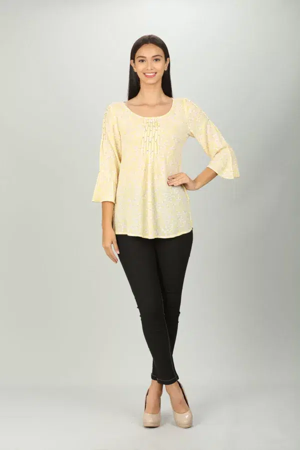 Light Yellow Printed Ladies Top Fancy