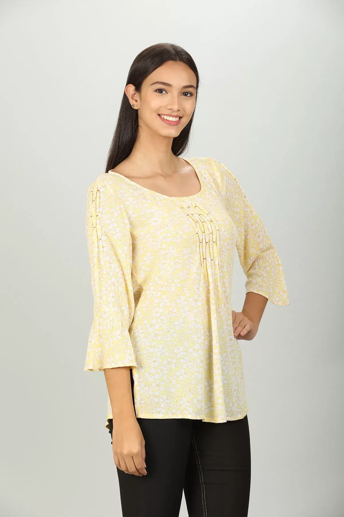 Light Yellow Printed Ladies Top Fancy