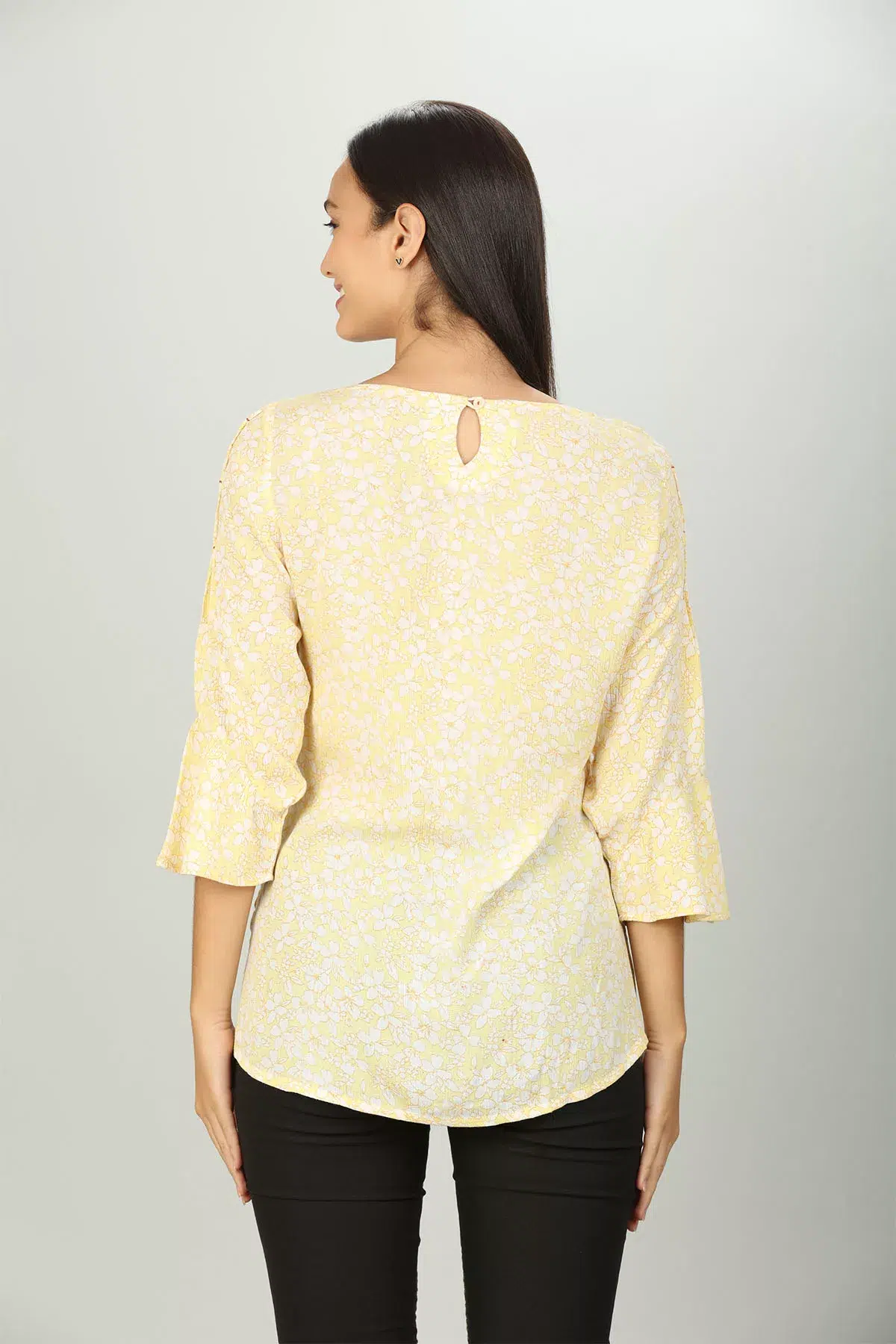 Light Yellow Printed Ladies Top Fancy