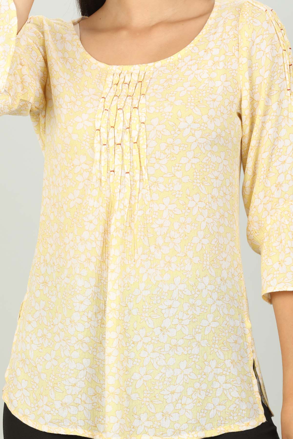 Light Yellow Printed Ladies Top Fancy