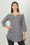 Blue Floral Printed Women Tops Casual