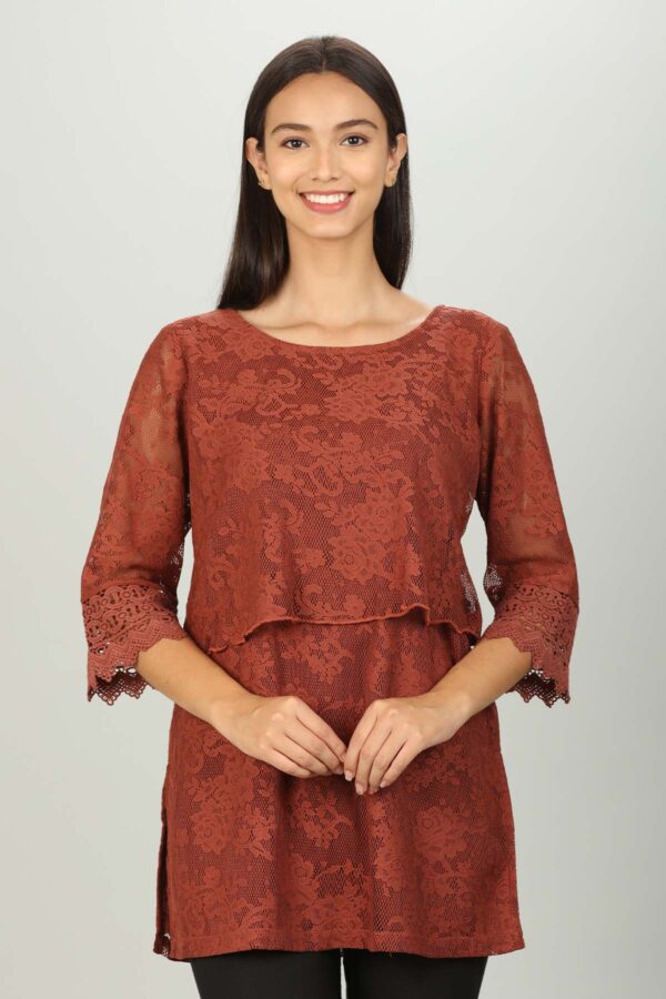 Rust Red Floral Ladies Top Fancy