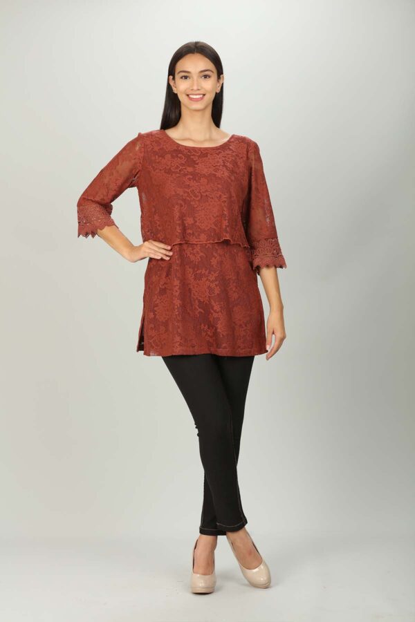 Rust Red Floral Ladies Top Fancy