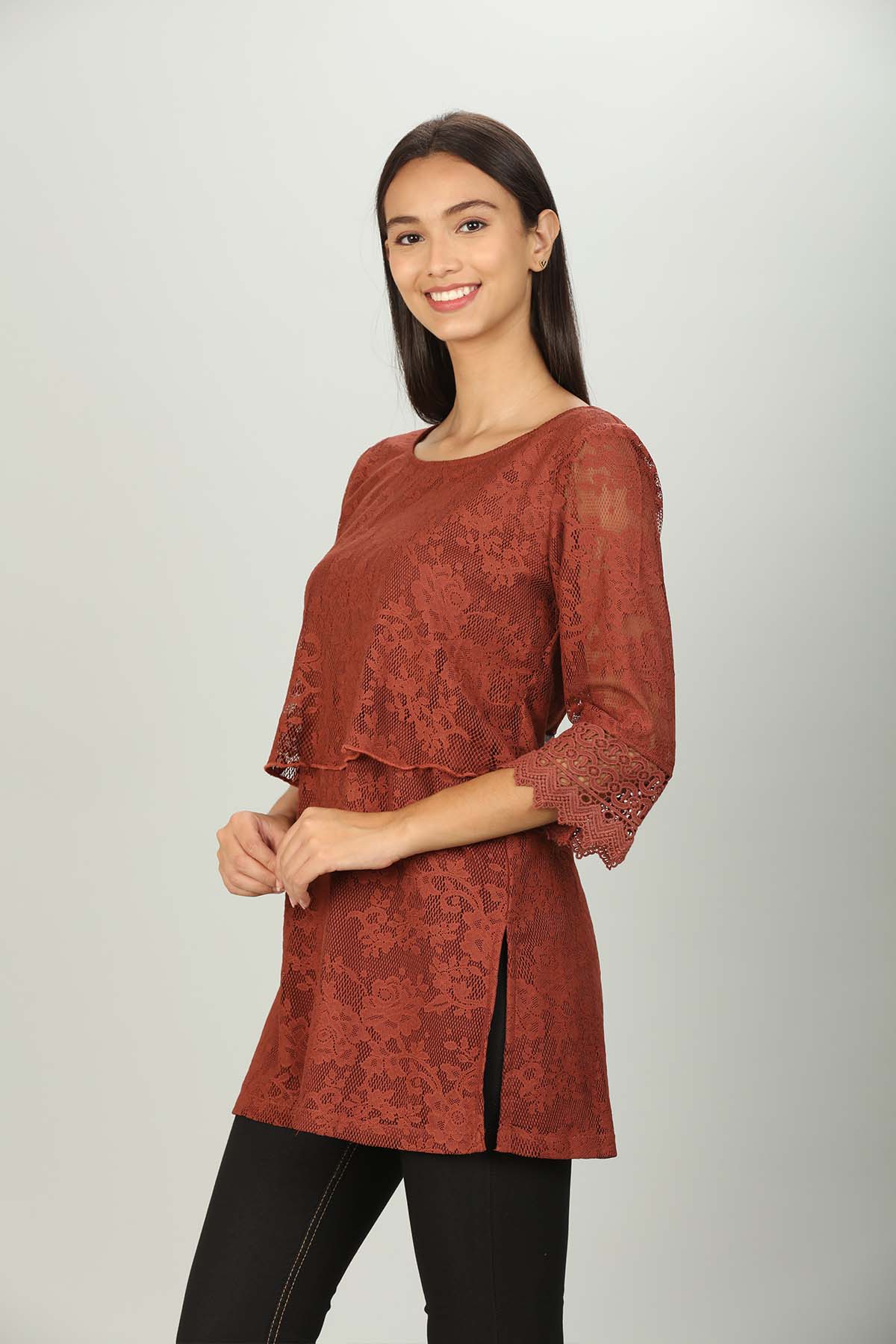 Rust Red Floral Ladies Top Fancy
