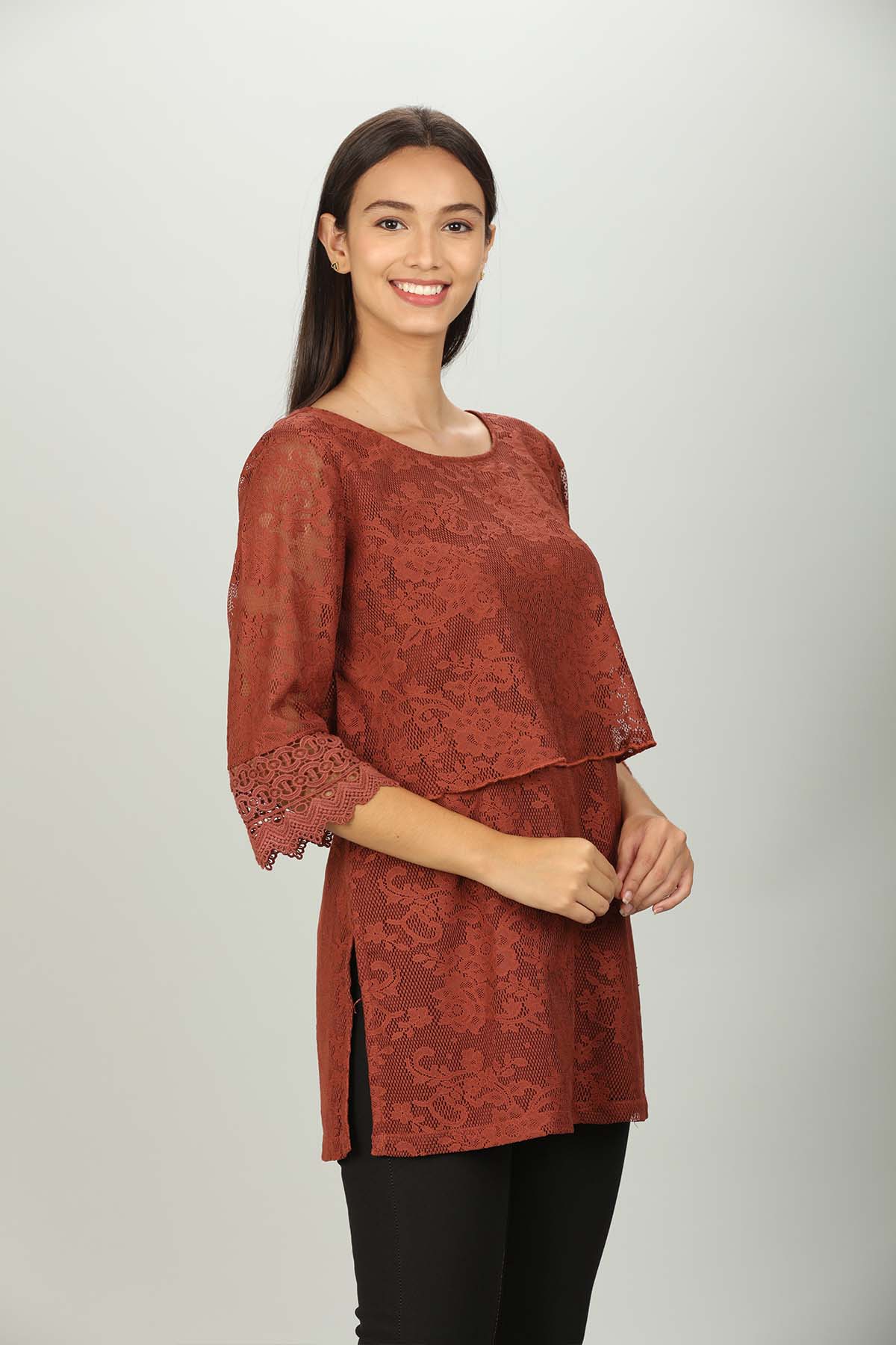 Rust Red Floral Ladies Top Fancy