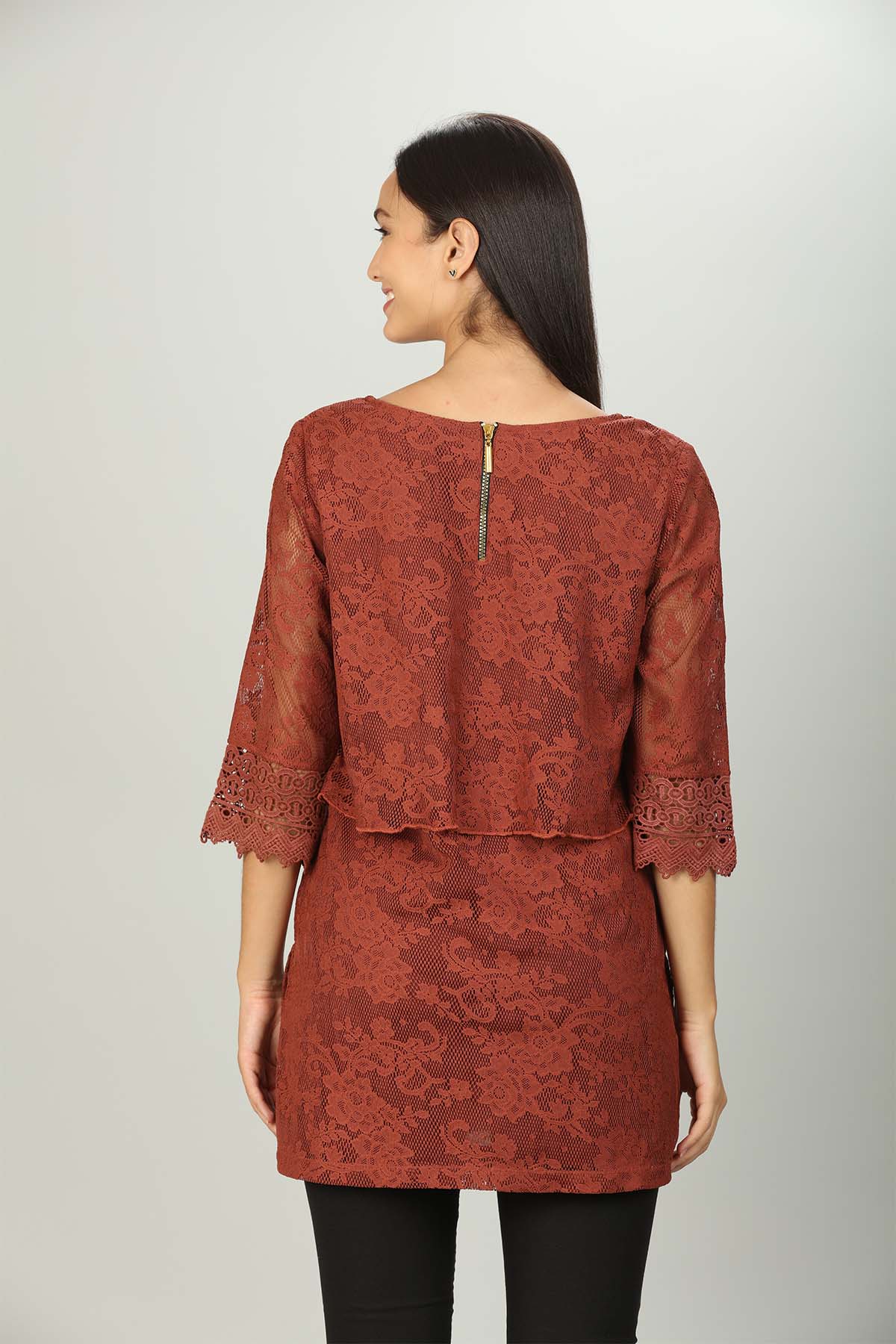 Rust Red Floral Ladies Top Fancy