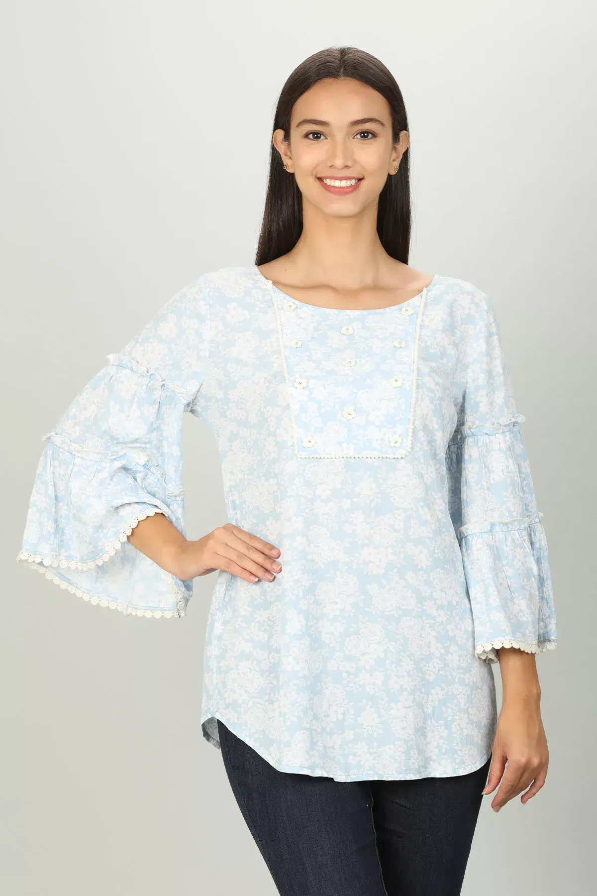 Ice Blue Embellished Ladies Top India