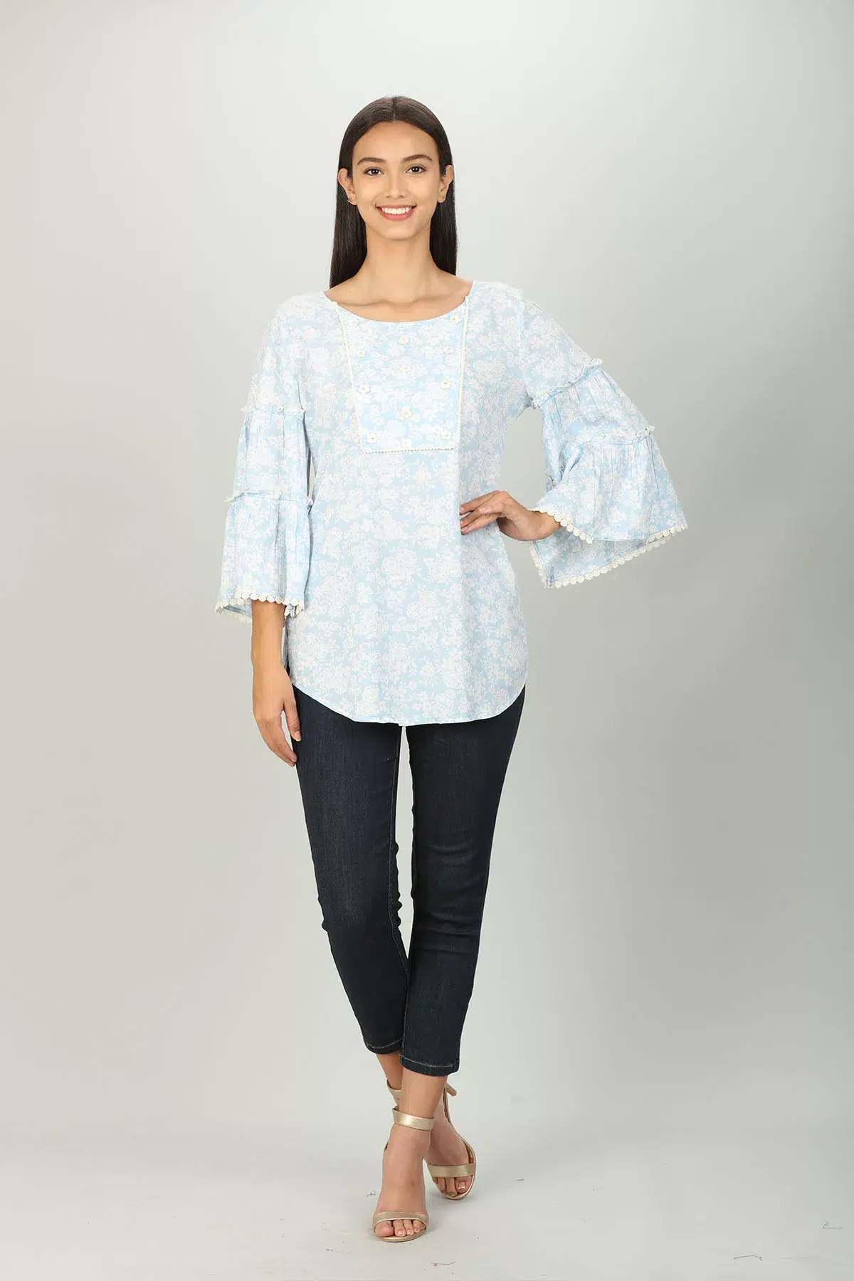 Ice Blue Embellished Ladies Top India