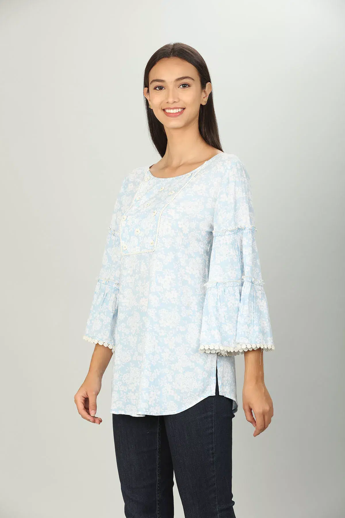 Ice Blue Embellished Ladies Top India