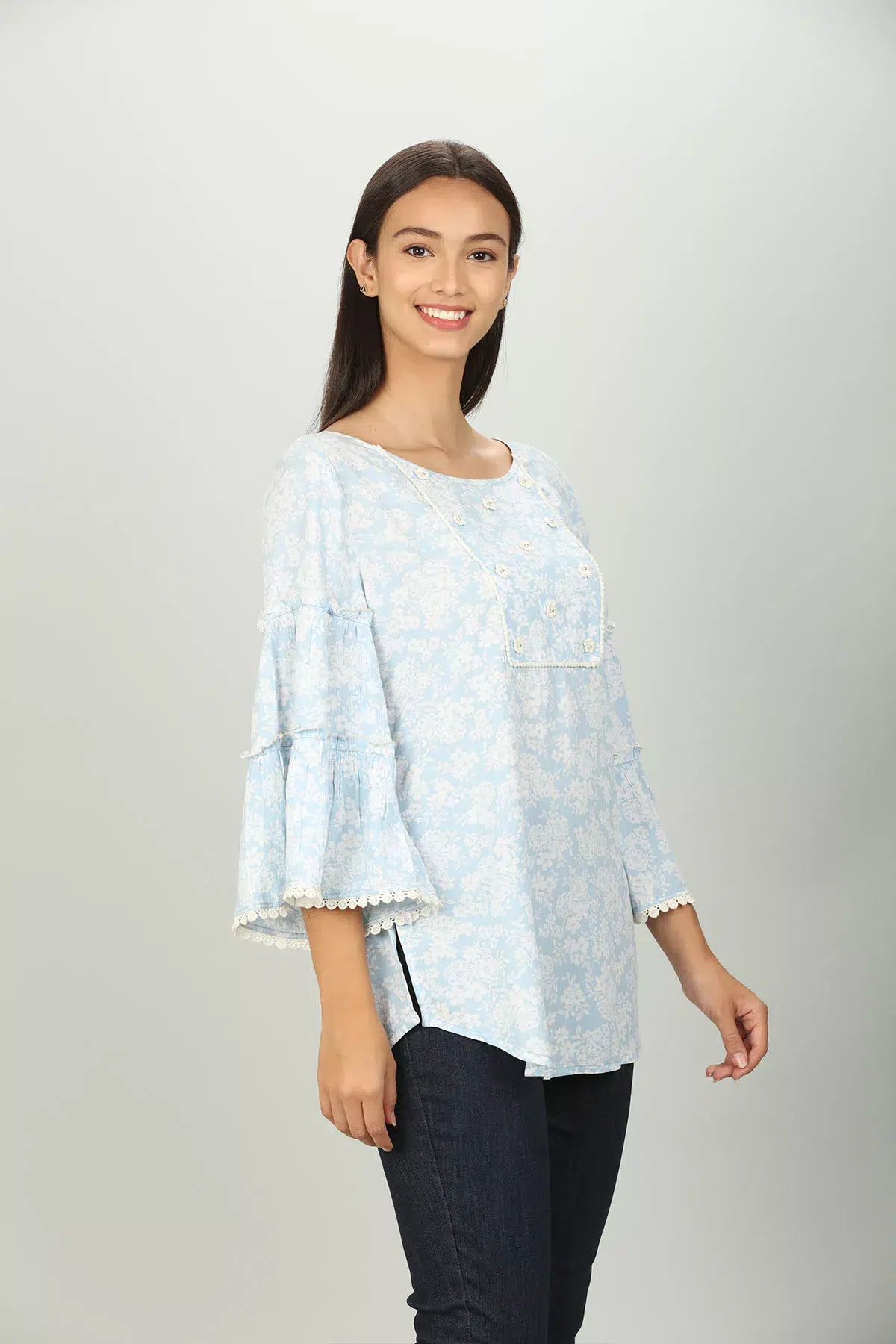 Ice Blue Embellished Ladies Top India