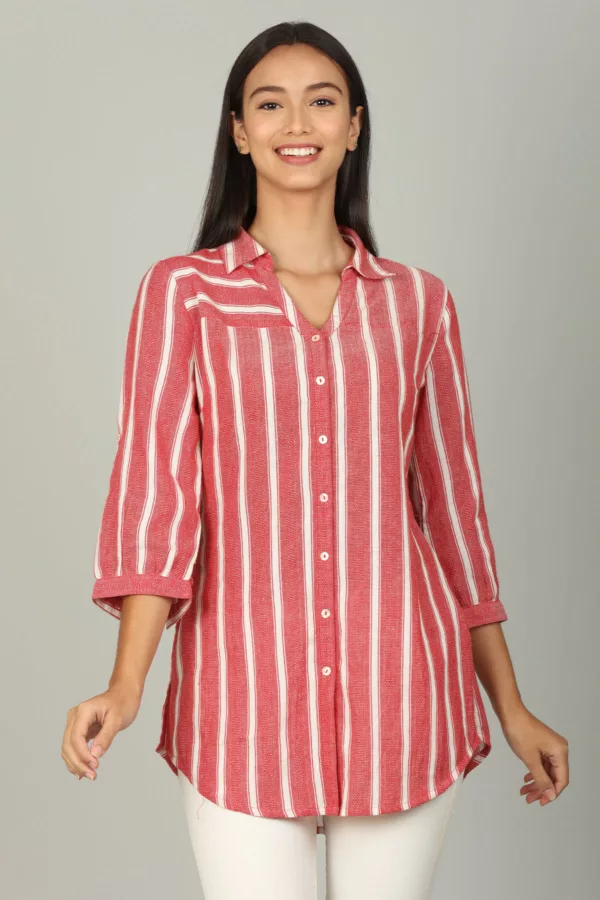 Stripes Light Red Colour Shirt For Women