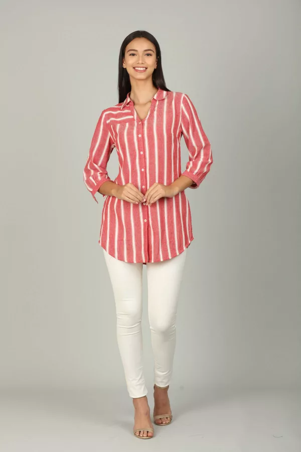 Stripes Light Red Colour Shirt For Women